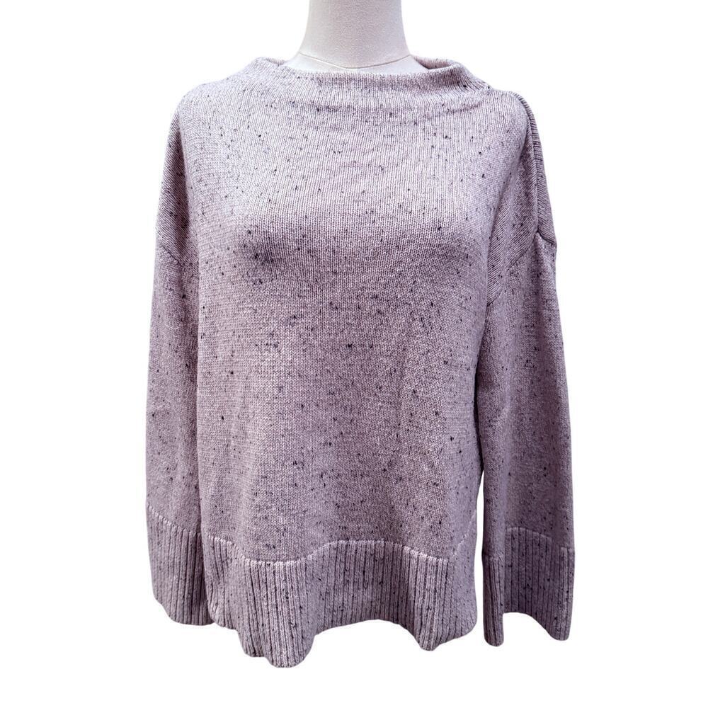 LOFT Outlet Speckled Knit Sweater Light Beige Boat Neck Relaxed Fit Women M Cozy